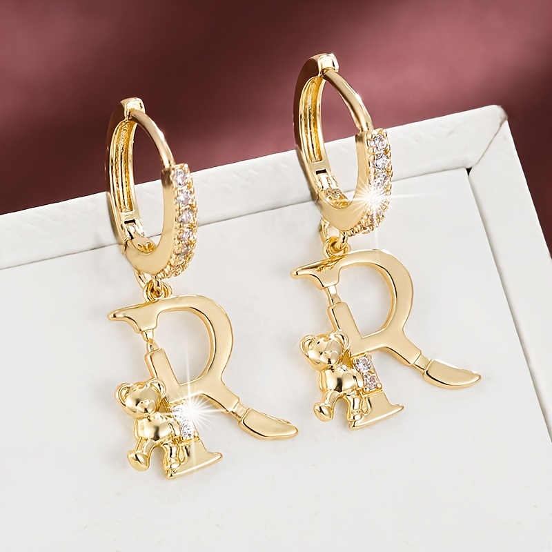 Women's Fashionable Letter Bear Design Drop Earrings Set